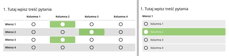 Pytanie macierzowe na szerokim ekranie i na telefonie
