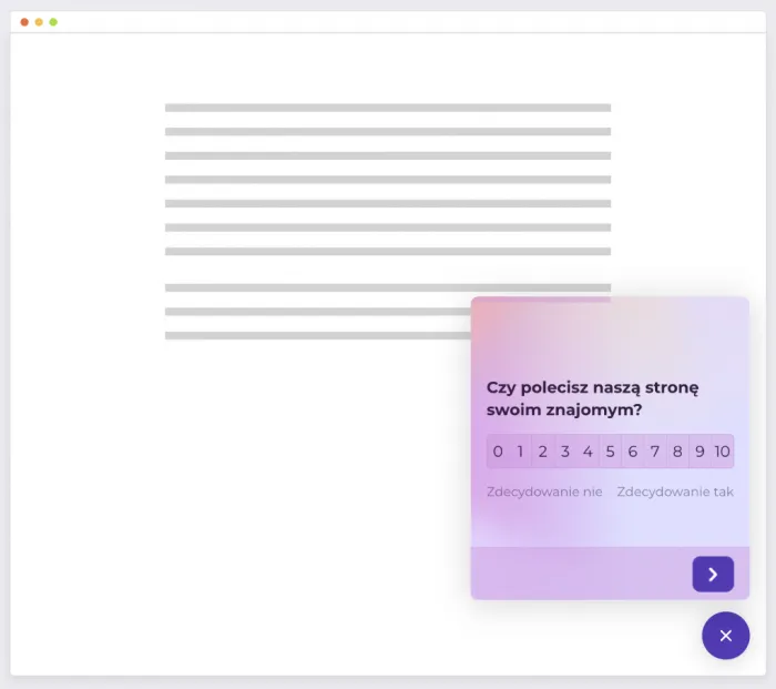 Badanie NPS - popup na stronie www