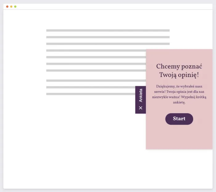 Przykład ankiety popup dotycząca satysfakcji klienta