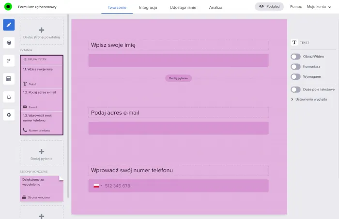 Edytor formularzy online Interankiety