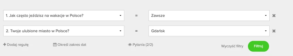 Analiza ankiety – filtrowanie wyników