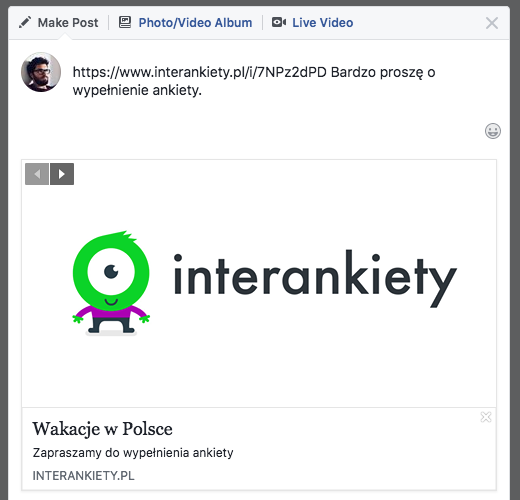 ankieta na facebook - dodawanie posta